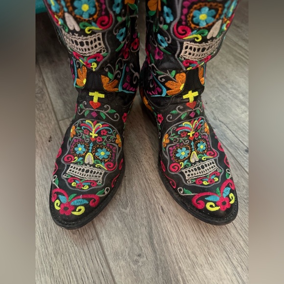 Old Gringo Black Sugar Skull Klak Embroidered Western Cowgirl Boot size 7 - Picture 3 of 8